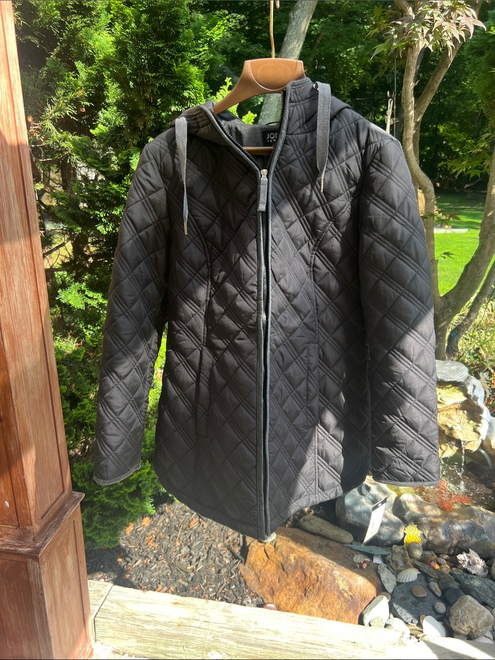 Jones New York Quilted Hooded Puffer Jacket - Black